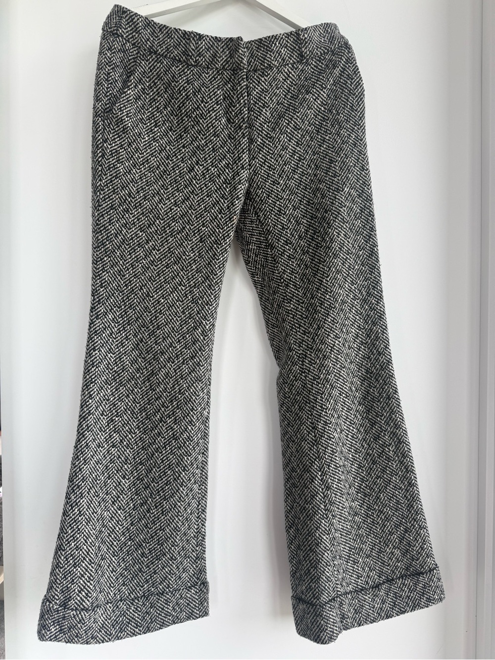 Womens Black and White Herringbone Wide-Leg pants